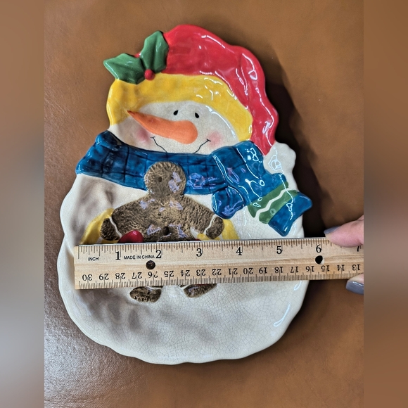 Ceramic Snowman Christmas Holiday Candy Dish Spoon Rest Cheese Ball Dish - Picture 3 of 11